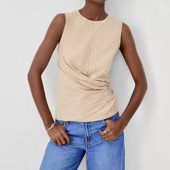 Ann Taylor Tan Polka Dot Sleeveless Top Small NWT - Picture 1 of 5